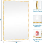 Gold Wavy Bathroom Mirror 28" x 40" Rectangle Scalloped Mirror for Wall Decor, Bathroom Vanity, Bedroom, Living Room, Entryway