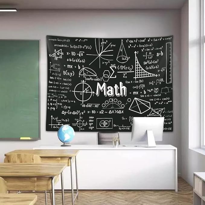 Math Classroom Tapestry, Equations Art Window Tapestries Wall Hanging for Bedroom College Dorm Mathematics Room High School Teacher Office Decor 60X40" Education Poster