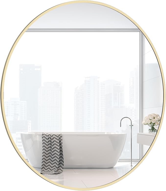 WallBeyond 24 inch Round Mirror Gold Circle Wall Mirror for Bathroom with Metal Framed, Round Wall Mirror for Wall Decor, Vanity, Entryway Living Room