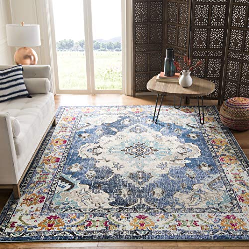 SAFAVIEH Monaco Collection Area Rug - 2'2" x 4', Navy & Light Blue, Non-Shedding & Easy to Clean, Distressed Medallion Design, Ideal for Front Door, Kitchen, Entryway, Accent Space (MNC243N) - color: Navy/Light Blue, size: 2'2" x 4' (Rectangular)