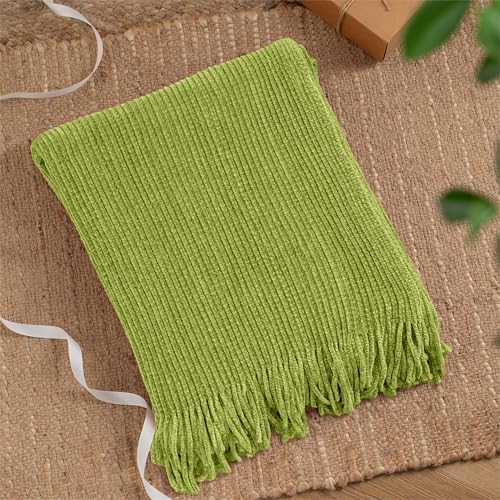 BATTILO HOME Apple Green Throw Blanket for Couch, Soft Chenille Knit Throws with Tassels for Home Decor, Spring Green Throws for Couch Cover, 60"x80" - color: Apple Green, size: 60 x 80 in.