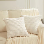 Fancy Homi 4 Packs Boho Cream Decorative Throw Pillow Covers 22x22 Inch for Living Room Couch Bed Sofa, Rustic Modern Farmhouse Home Decor, Soft Plush Corduroy Beige Cute Square Cushion Case 55x55 cm