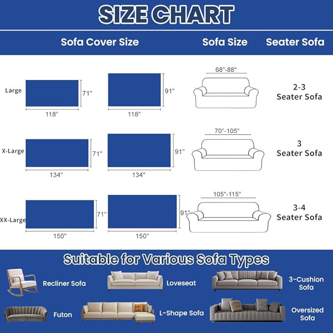 ROOMLIFE Blue Couch Cover Boho Sofa Covers for 3 Cushion Couch Washable, Furniture Protector Sofa Couch Cover for Dogs, Soft Breathable Sofa Slipcover, Couch Throw Blankets with Tassels 71''X150''