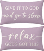 Dusty Lavender Purple Pillow Covers 12x20 Inch Set of 2 – Christian Gifts for Women – Give It to God and Go to Sleep/Relax God’s Got This – Decorative Lumbar Case for Girls’ Room