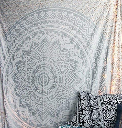 Popular Handicrafts Tapestry Wall Hanging Hippie Ombre Mandala Bohemian Hippy Metallic Shine Intricate Indian Tapestries Bedspread 54 x 82 Inches (140cm x 210cm) Silver - color: Silver, size: 82"L x 54"W