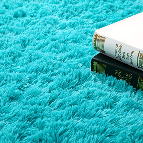 junovo Ultra Soft Washable Shaggy Rug - Non-Slip Oval Carpet for Nursery, Kids Bedroom & Home Decor (2.6x5.3ft Teal Blue) | Plush Fluffy Floor Mat for Cozy Living Spaces - color: Teal Blue, size: 2.6' x 5.3'