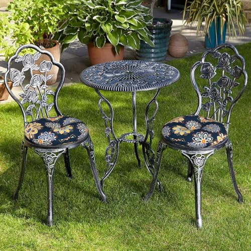 LVTXIII Outdoor Bistro Chair Cushions, 15"x15"x4" Round Patio Chair Cushions, All Weather Tufted Seat Cushions for Patio Furniture Use, Set of 2, Bloom Cobalt - color: Bloom Cobalt