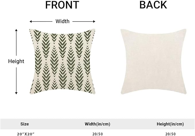 BETGINY Sage Green Boho Pillow Covers 20 x 20 Inch Pack of 2, Bohemian Ethnic Herringbone Pattern Decorative Throw Pillow Covers Vintage Linen Farmhouse Outdoor Pillowcase for Bedroom Home Sofa Decor