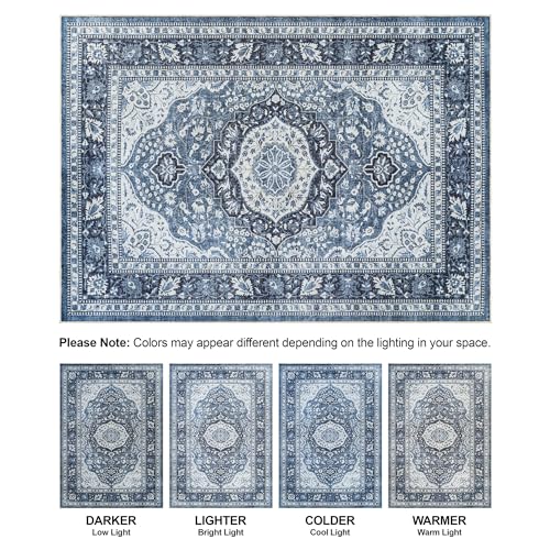 Bloom Rugs Caria Washable Non-Slip 7 ft Runner - Blue Traditional Runner for Entryway, Hallway, Bathroom, and Kitchen - Exact Size: 2'6" x 7' - color: Blue, size: 2'6" x 7' (Runner)