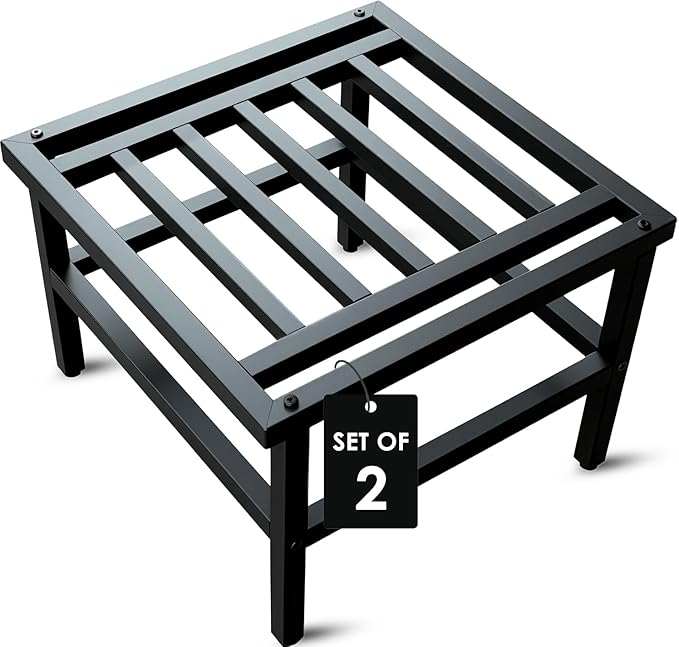Plant Stand Indoor Outdoor,18 Inch Square Metal Plant Stands Riser,Heavy Duty Wrought Iron Pedestal Holders for Large Flower Pot,Outside Rust-Proof Black Flower Display Shelf for Patio,2-Pack
