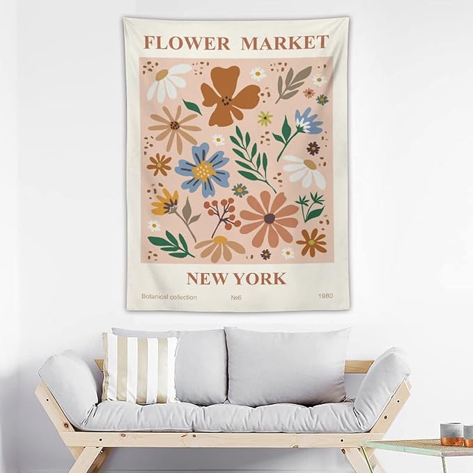 Chordity Danish Pastel Botanical Flower Market Aesthetic Tapestries Wall Hanging Tapestry Decorative Flag For Home Decor Living Room College Dorm Bedroom Banner Poster 40 * 60 Inch