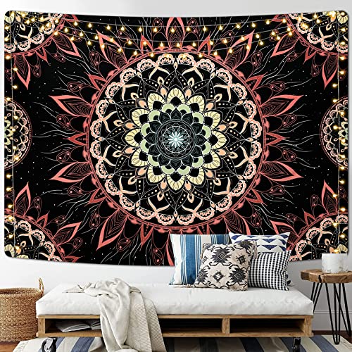 Uspring Mandala Tapestry - Bohemian Floral Aesthetic Hippie Boho Wall Hanging Decor for Bedroom, Living Room, Dorm (51.2 x 59.1 inches)