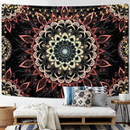 Uspring Mandala Tapestry - Bohemian Floral Aesthetic Hippie Boho Wall Hanging Decor for Bedroom, Living Room, Dorm (51.2 x 59.1 inches)