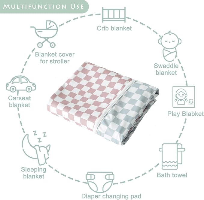 Little Jump 2- Layers Jersey Knitted Swaddle Blanket, Premium Baby Blanket,Soft Stretchy Quilt for Babies, Toddlers, Kids (Coffee & sage cherckered)