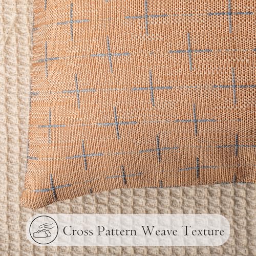 JoraLion Decorative 14x36 Lumbar Pillow Cover, Khaki Cross Pattern Woven Textured Cushion Case Polyester Cozy Modern Farmhouse Vintage Pillowcase for Couch Sofa Bed Living Room, ONLY 1 Cover - color: Khaki