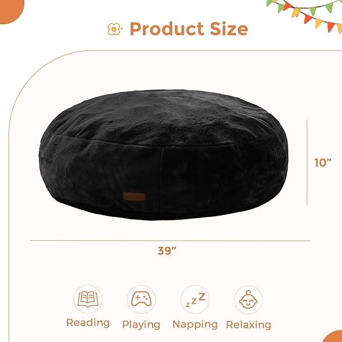 MAXYOYO 3 in 1 Kids Bean Bag Chair Bed, Child Floor Sofa for Gaming, Reading, Faux Fur Floor Mattress with High-Density Foam Filling for Living Room Bedroom