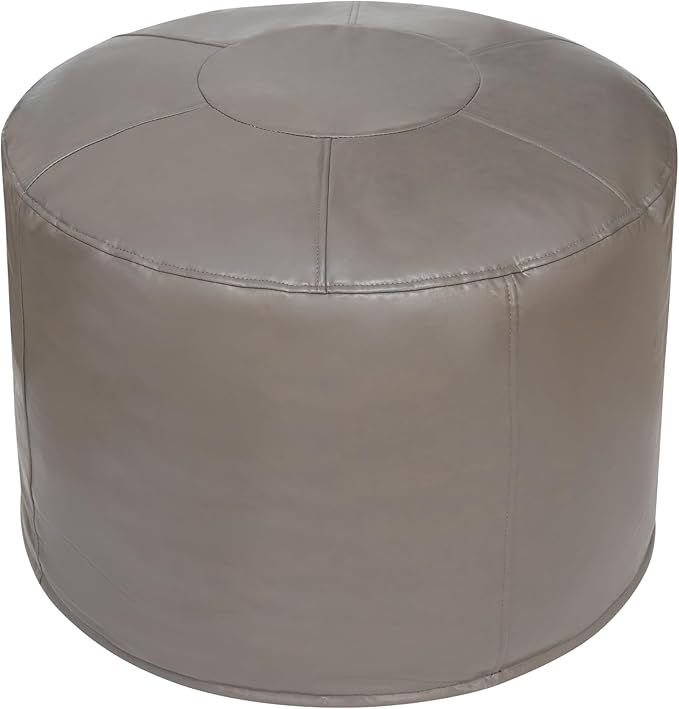 Unstuffed Ottoman Pouf Cover 20 X 15 Inch, Round Pu Leather Foot Stool, Floor Bean Bag(No Filler), Foot Rest with Storage for Living Room/Bedroom/Office, Gray