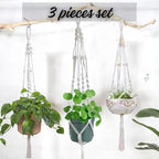 3 Pack Macrame Plant Hanger Indoor Hanging Planter for Plants Holder, Hanging Pot Holder Macrame Decorative Flower Pot Holder with 3 Hooks for Indoor Outdoor Boho Home Décor, Ivory (POTS NOT INCLUDED)
