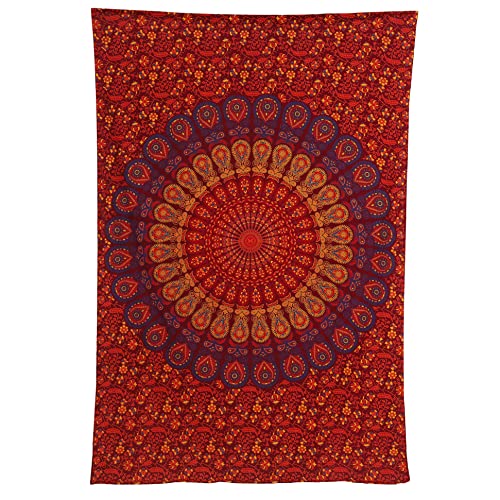 Bless International Indian hippie Bohemian Psychedelic Golden Blue Peacock Mandala Wall hanging Bedding Tapestry (Golden Brown Maroon, Medium (54x60Inches)(137x152cms)) - color: Golden Brown Maroon, size: 60"L x 54"W