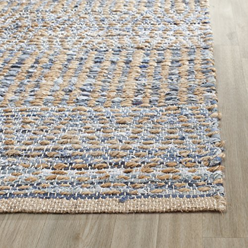 SAFAVIEH Cape Cod Collection Runner Rug - 2'3" x 14', Natural & Blue, Handmade Flat Weave Coastal Braided Jute, Ideal for High Traffic Areas in Living Room, Bedroom (CAP353A) - size: 2'3" x 14' (Runner)