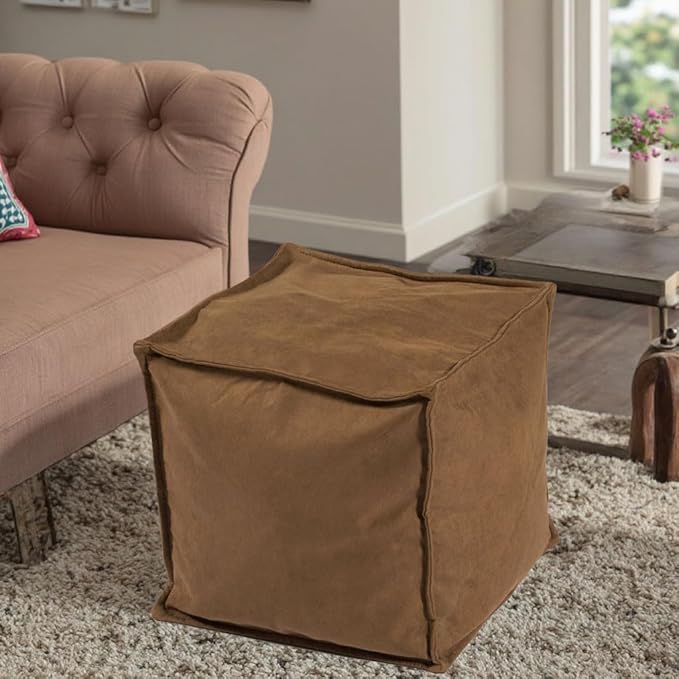 Louis Donné Storage-Friendly Unstuffed Pouf Ottoman Cover Microfiber Foot Rest for Living Room, Bedroom, Coffee Nook, Soft Durable Square Bean Bag Cushion Replacement (Brown, Only Cover)