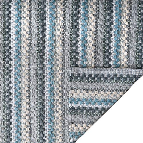 Cotton Chenille Hand Woven Area Rug 2x3 Feet - Aqua Combo, Reversible Quick Water Absorbent Accent Floor Rugs Ideal for Bathroom, Kitchen, Bedroom | Spa Blue Soft Washable Durable Mat for Home Décor - color: Aqua Combo, size: 2 x 3 feet
