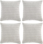 Fancy Homi 4 Packs Pure White Decorative Throw Pillow Covers 18x18 Inch for Living Room Couch Bed, Rustic Modern Farmhouse Boho Home Decor, Soft Plush Corduroy Cute Accent Square Cushion Case 45x45 cm