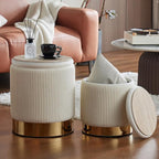 Velvet Round Ottoman Set of 2 with Storage 12 Gallon Capacity - Multi-Functional Stool for Living Room, Footrest, Vanity Seat, Coffee Table, Sturdy 300lb Capacity（Cream White）