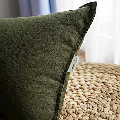 Jeanerlor Solid Cotton Linen Decoration Toss Throw Pillow Sham Cushion Case Special Pillow Cover Delicate Decorative Pillowcase for Bed/Chair/Couch, 18"x18"(45 x 45cm), Olive Green - color: Olive Green, size: 18" x 18" (Pack of 1)