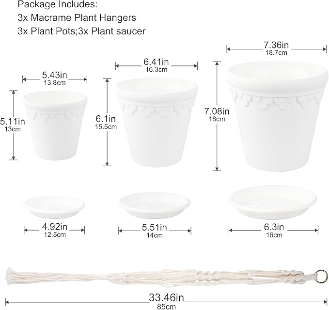 Hanging Planters with Macrame Plant Hangers, 3-Set Self Watering Pots, Hanging Flower Baskets for Indoor Outdoor Plants,3 Different Sizes