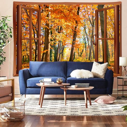 Aidatain Fall Tapestry Wall Hanging Autumn Maple Tree Forest Scenery Size 80" L x 60" W Flannel Fabric Art Tapestries,for Living Room Dorm Bedroom Home GTDWAT343 - color: Autumn Maple Tree Forest