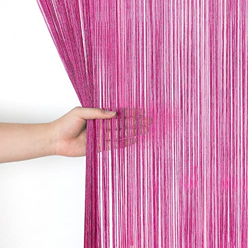 HSYLYM Spaghetti String Curtains for Doorways Privacy Door Frame Tassel Hippy Wall Kitchen Hallway Boho Fringe Curtain Hanging Door Room Dividers Decor 1 Panel（39×79in/100×200cm,Rose） - color: Rose, size: 39"W x 79"L (Pack of 1)