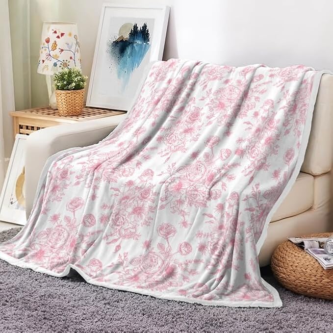Floral Throw Blanket, Botanical Floral Blanket, Soft, Flannel, Warm, Boho Floral Bed Blanket All Season Flower Throw Blanket for Couch Bedroom Living Room, Pink 60X70 Inch