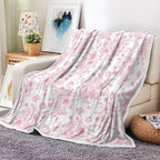 Floral Throw Blanket, Botanical Floral Blanket, Soft, Flannel, Warm, Boho Floral Bed Blanket All Season Flower Throw Blanket for Couch Bedroom Living Room, Pink 50X70 Inch