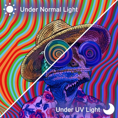 CRAFTYMELODY Chameleon Blacklight Tapestry Glow in the Dark Tapestry UV Reactive Cool Chameleon Wall Hanging 59×51 Inch with Hook Self Adhesive Sticker Clip for Bedroom Home Wall Decoration - color: Chameleon