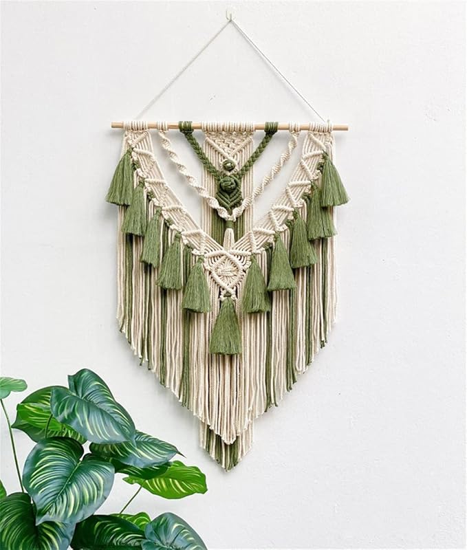 BMIDRUT Hanging Macrame Tapestry Woven Boho Wall Art Handmade Macrame Tapestry Home Wall Decor Wall Pediment 18x30 Inch (Green)