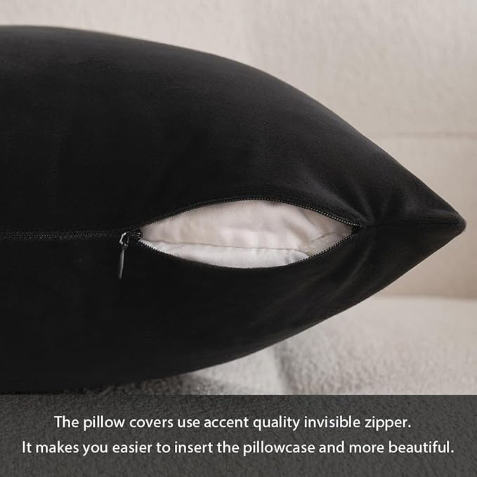 MIULEE Velvet Throw Pillow Covers 12x20 Inch, Pack of 2 - Black, Soft Solid Lumbar Decorative Pillow Covers Modern Luxury Home Decor for Chair Couch Sofa Bedroom Livingroom