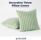 Pallene Faux Fur Plush Spring Throw Pillow Covers 24x24 Set of 2, Luxury Soft Fluffy Striped Decorative Pillow Covers for Sofa, Couch, Living Room, Sage Green