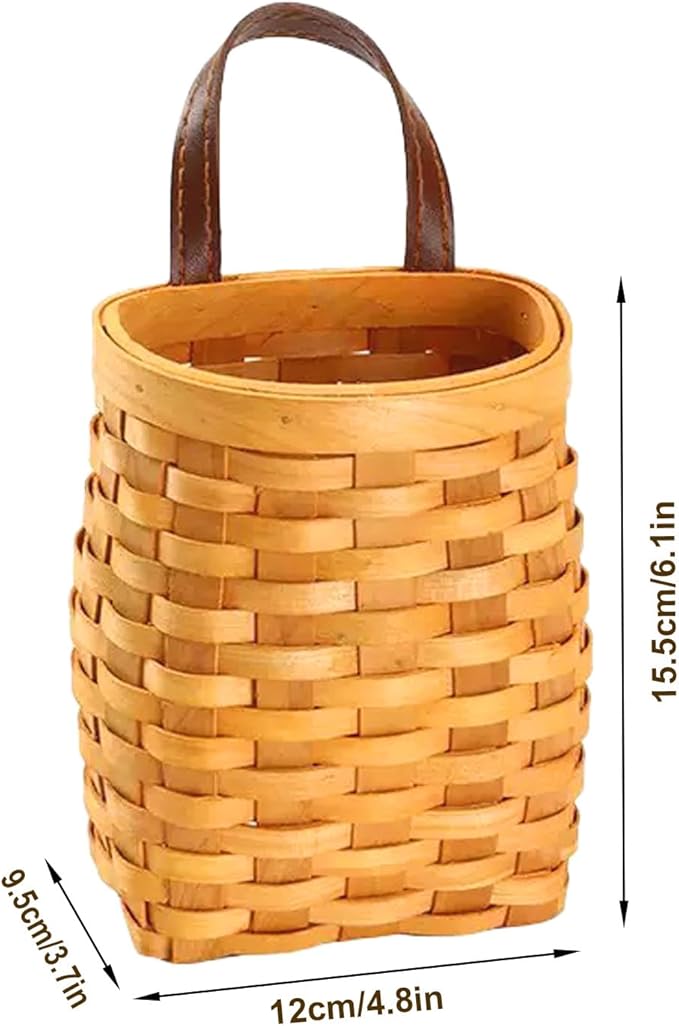 Hanging Wall Basket Wood Woven Basket, Small Hanging Basket for Wall Decor, Decorative Flower Basket for Front Door