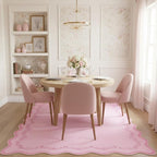 GarveeHome 5x7 Valentines Scalloped Area Rug Pink Washable Rugs for Living Room Bedroom, Soft Low Pile Non Slip Accent Floor Mat Solid Floral Print Throw Rug Farmhouse Indoor Carpet for Dorm Playroom