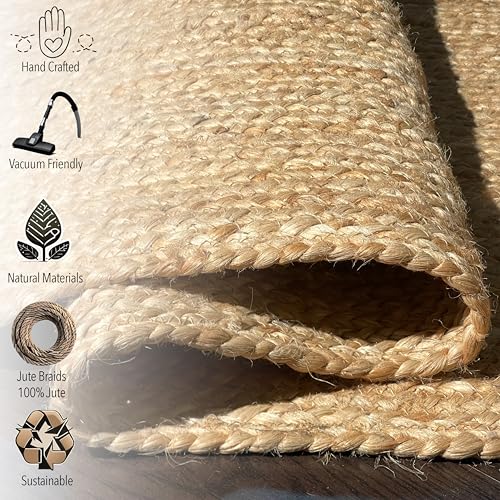 Chardin home Hand Woven Natural Jute Braided Area Rug – 9x12 Feet Rectangle | Vintage Boho Reversible Rug for Living Room, Bedroom, Dining Area, Entryway | Farmhouse Natural Fiber Floor Covering - size: 9' x 12' (Rectangular)