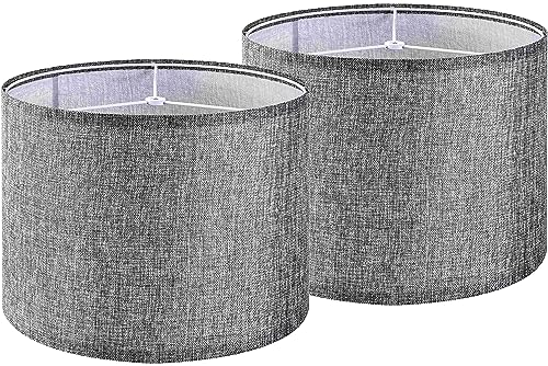Gray Drum Lamp Shades Set of 2 Medium 13" Top x 13" Bottom x 10" High (Spider) Traditional Lampshades for Table Lamp & Bedside Lamp - Assembly Required - Modern Lamp Shade By GO&SO - color: Grey, size: 13*13*10 inch-2 Pack