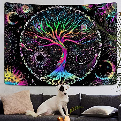 Spenlife Tree of Life Tapestry Black Light Tapestry for Bedroom Colorful Aesthetic Tree Tapestries Aesthetic Tapestries Wall Hanging for Bedroom Colorful 36×48 Inches - color: Olive Green, size: 48"L x 36"W