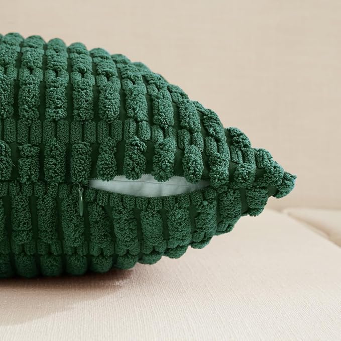 Fancy Homi Set of 4 Dark Green Lumbar Rectangle Decorative Throw Pillow Covers 16x24 Inch for Couch Bed Chair, Aesthetic Boho Room Decor, Soft Fuzzy Thick Corduroy Cute Textured Cushion Case 40x60cm