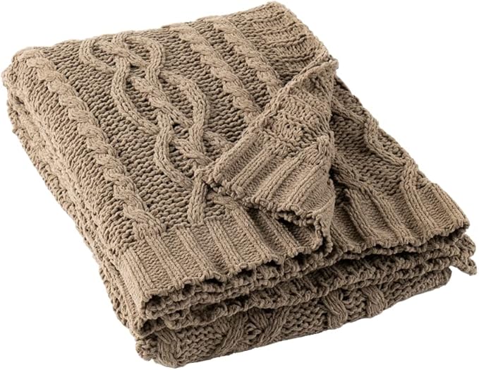 Battilo Camel Tan Throw Blanket for Couch,51"x67", Cable Chenille Knitted Throw Blankets for Bed, Sofa, Chair,Living Room, Soft Cozy Thick Warm Decorative Textured Blanket.