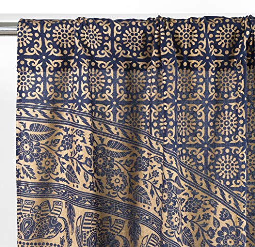 Popular Handicrafts Indian Hippie Bohemian Beautiful Elephant Mandala Curtain Panels Blue and Gold - color: Blue and Gold, size: 38"W x 83"L (Pack of 2)