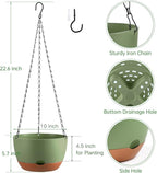 Set of 2 Hanging Planters for Indoor Outdoor Plants, 10 Inch Self-Watering Hanging Flower Pots with Drainage Hole & Removable Water-Storage Tray (Hooks)