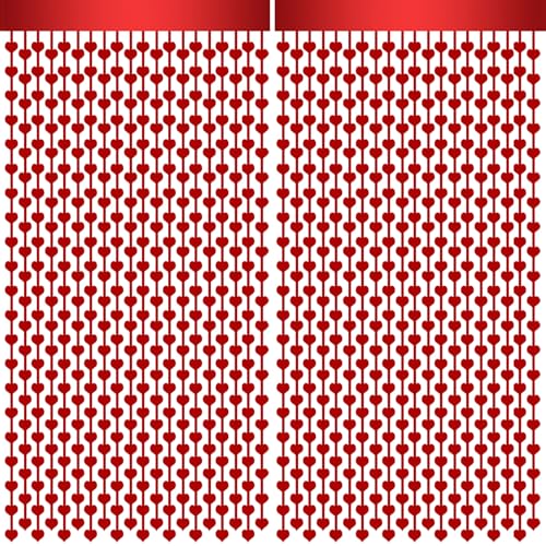 2 Pack 3.2ft x 6.6ft Valentine's Day Metallic Foil Fringe Curtain, Red Heart Shape Tinsel Curtains Streamers Photo Props Backdrop for Engagement Wedding Party Decorations - color: Red