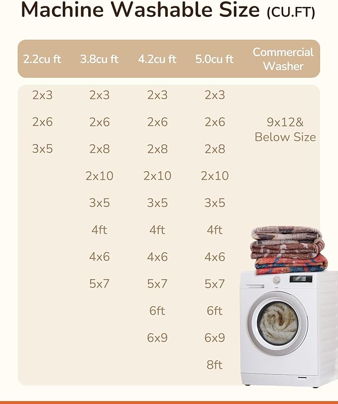 Area Rug 8x10 Rug Machine Washable Non-Slip Low Pile Print Pattern Western Rug for Living Room Bedroom Entryway Tribal Series -Cream/Camel
