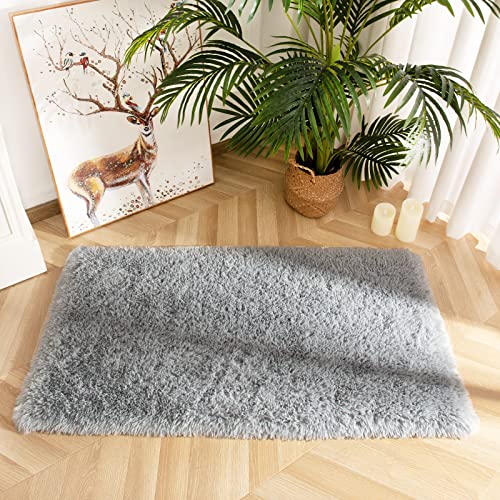 Chicrug Soft Runner Rug for Bedroom Living Room Plush Fluffy Rug 2x3 Feet, Shag Furry Runner Carpet Non Shedding for Nursery Children Kids Girls Room Home Decorative, Gery - color: Grey, size: 2' x 3' (Runner)